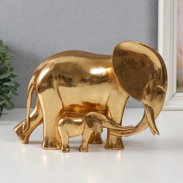 Сувенир полистоун 'Слониха со слонёнком - нежность' золото 21х8х14,5 см от компании Интернет-магазин "Flap" - фото 1
