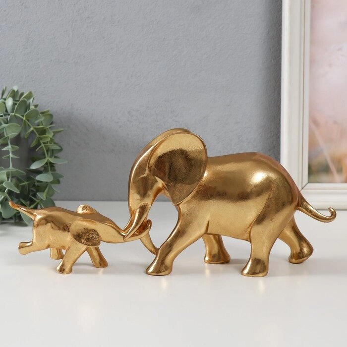 Сувенир полистоун 'Слониха со слонёнком' золото набор 2 шт 32х6,6х13 см от компании Интернет-магазин "Flap" - фото 1