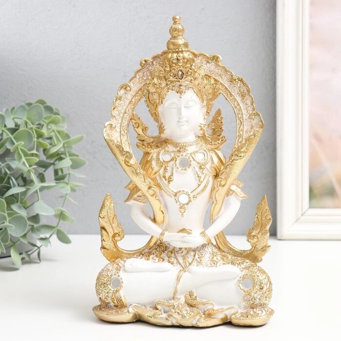 Сувенир полистоун 'Тибетский будда - поза лотоса' бело-золотой 14х7х23 см от компании Интернет-магазин "Flap" - фото 1