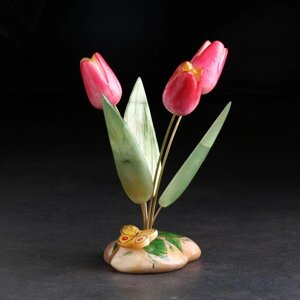 Сувенир Тюльпаны с бабочкой, 3 цветка, розовые, селенит