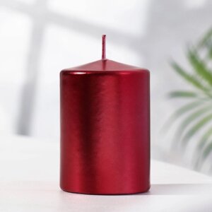 Свеча - цилиндр парафиновая, лакированная, красный металлик, 5,6x8 см