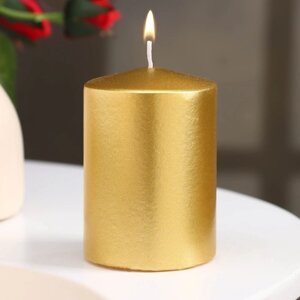 Свеча - цилиндр парафиновая, лакированная, золотой металлик, 5,6x8 см