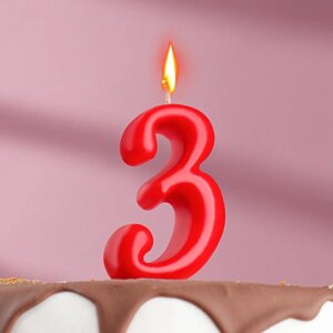 Свеча для торта цифра 'Овал'3'красная, 5,5 см