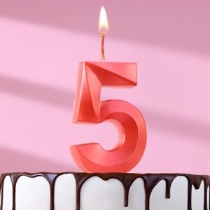 Свеча в торт 'Грань'цифра '5'красный металлик, 6,5 см