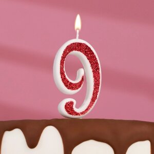 Свеча в торт на шпажке 'Рубиновая коллекция'цифра 9, 5,2 см, рубиновая