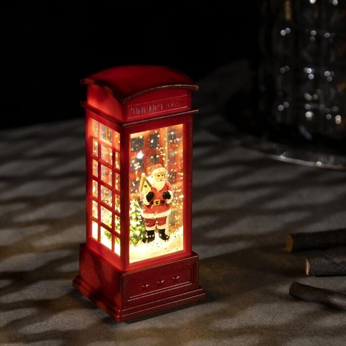 Светодиодная фигура 'Дед Мороз в телефонной будке' 5 x 12 x 5 см, пластик, блёстки, батарейки AG13х3, свечение тёплое от компании Интернет-магазин "Flap" - фото 1