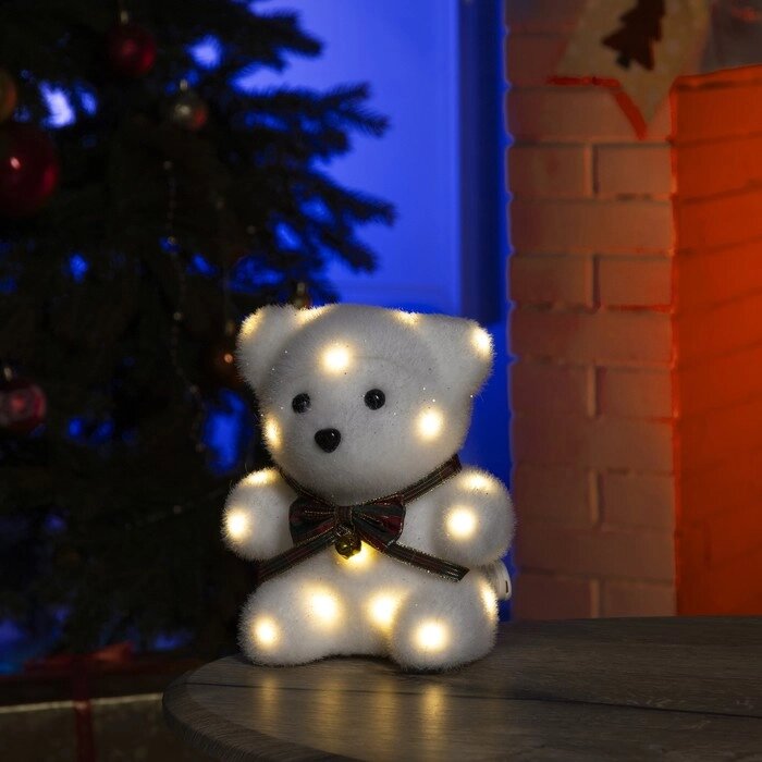 Светодиодная фигура 'Медведь с бантиком' 12 x 20 x 7 см, флок, батарейки CR2032х2 (не в комплекте), свечение тёплое от компании Интернет-магазин "Flap" - фото 1