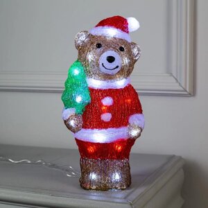 Светодиодная фигура 'Медведь с ёлкой' 10 x 30 x 10 см, акрил, 30 LED, 220 В, свечение белое