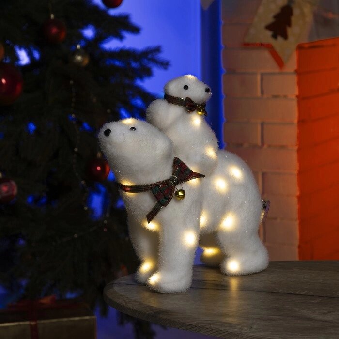 Светодиодная фигура 'Медведица и медвежонок' 27 x 26 x 12 см, флок, батарейки ААх2 (не в комплекте), свечение тёплое от компании Интернет-магазин "Flap" - фото 1