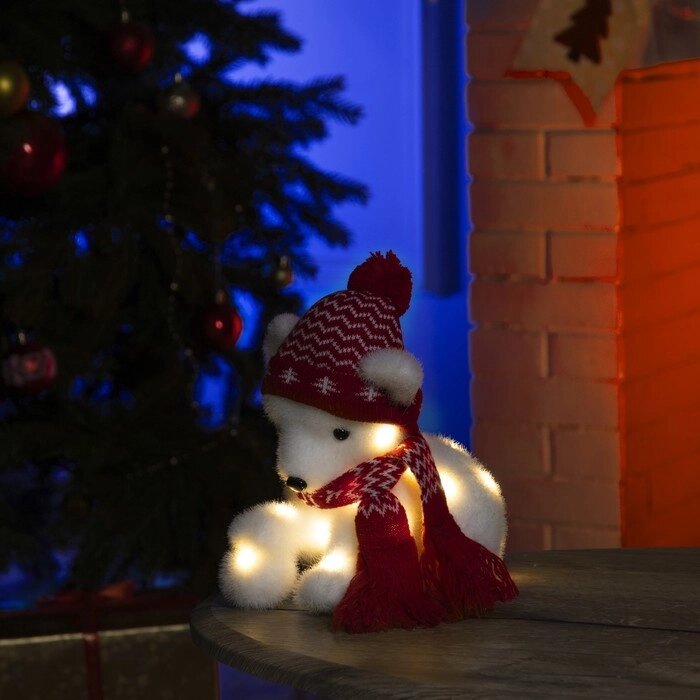 Светодиодная фигура 'Медвежонок со снежным комом' 20 x 18 x 10 см, флок, батарейки CR2032х2 (не в комплекте), свечение от компании Интернет-магазин "Flap" - фото 1