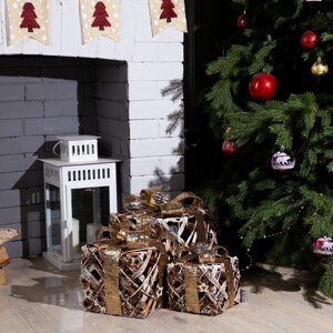 Светодиодная фигура 'Подарки лесные' 15, 20, 25 см, текстиль, металл, батарейки ААх2 (не в комплекте), свечение тёплое