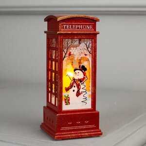 Светодиодная фигура 'Телефонная будка со снеговиком' 5.3 x 12 x 5.3 см, пластик, батарейки AG13х3, свечение тёплое белое