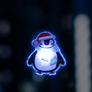 Светодиодная игрушка на липучке 'Пингвин в шапке' 7.5 x 8 см, батарейки LR44х3, свечение мульти