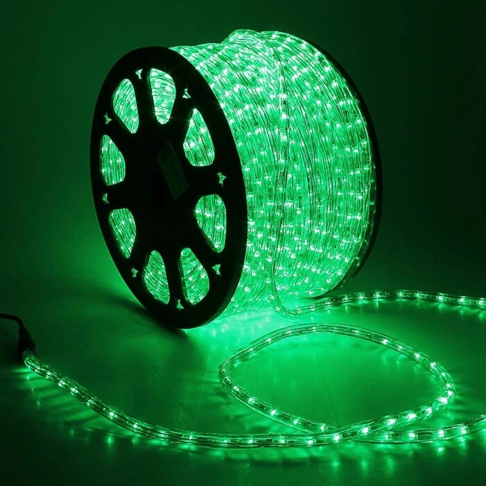 Световой шнур Luazon Lighting 13 мм, IP65, 100 м, 36 LED/м, 220 В, 2W, постоянное свечение, свечение зелёное от компании Интернет-магазин "Flap" - фото 1