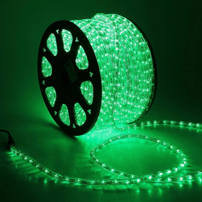 Световой шнур Luazon Lighting 13 мм, IP65, 100 м, 36 LED/м, 220 В, 3W, чейзинг, свечение зелёное от компании Интернет-магазин "Flap" - фото 1