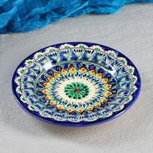 Тарелка Риштанская Керамика 'Цветы'синяя, плоская, 17 см, микс