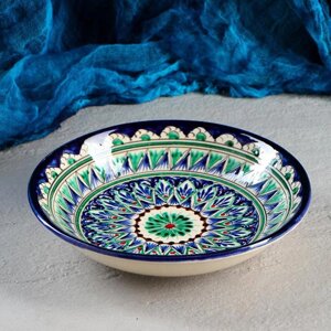 Тарелка Риштанская Керамика 'Узоры'синяя, глубокая, микс, 20 см