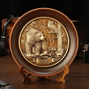 Тарелка сувенирная 'Медведь, сова и белка'керамика, гипс, d16 см