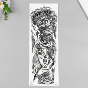 Татуировка на тело черная 'Череп с короной и девушка' 48х17 см