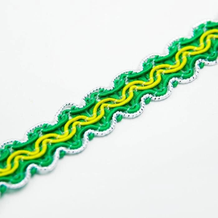 Тесьма бело-зелёно-желтая, ширина 1,2 см, в упаковке 50 м от компании Интернет-магазин "Flap" - фото 1