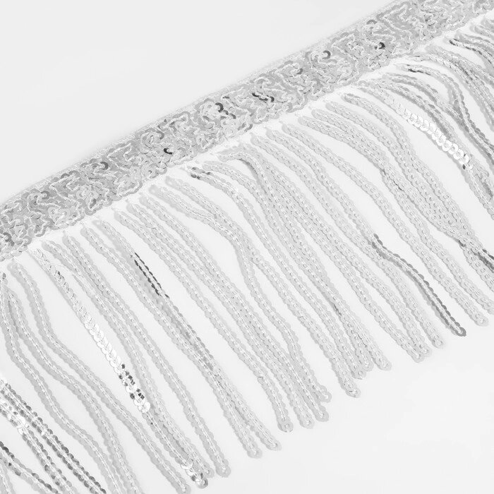 Тесьма с пайетками 'Бахрома', d  3 мм, 10 см, 4,5  0,5 м, цвет серебряный от компании Интернет-магазин "Flap" - фото 1