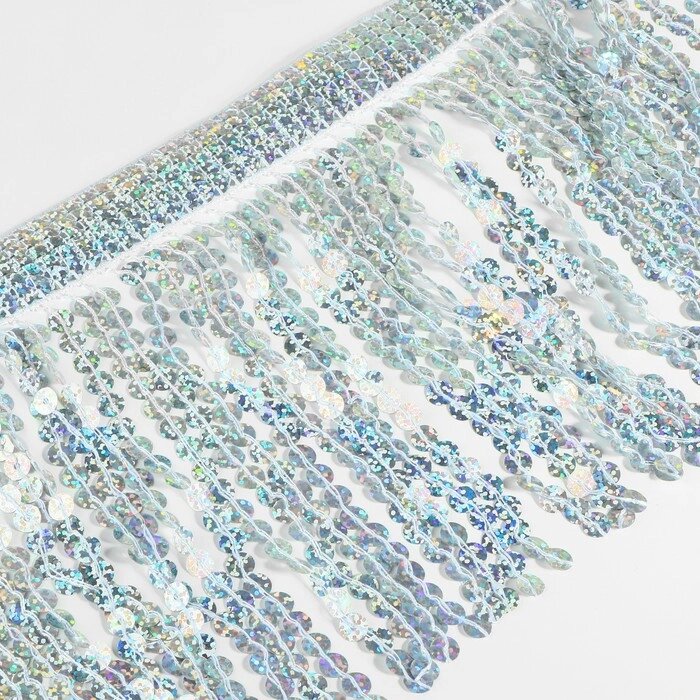Тесьма с пайетками 'Бахрома', с голографией, d  6 мм, 16 см, 4,5  0,5 м, цвет серебряный от компании Интернет-магазин "Flap" - фото 1