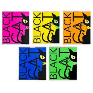 Тетрадь 48 листов в клетку 'Черный кот'обложка мелованный картон, флуоресцентные краски, МИКС