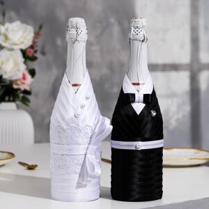 Украшение для шампанского 'Жених и невеста'чёрно-белое