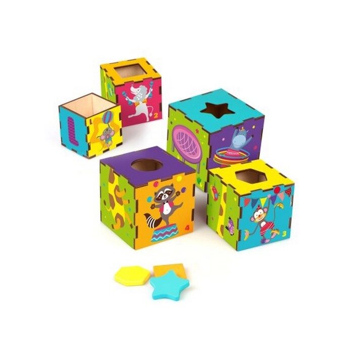 Умные кубики 'Весёлый Цирк' 3 в 1 кубики, сортер, пирамидка от компании Интернет-магазин "Flap" - фото 1