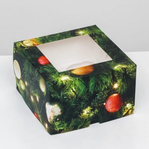 Упаковка на 4 капкейков с окном 'Счастливого рождества'16 х 16 х 10 см