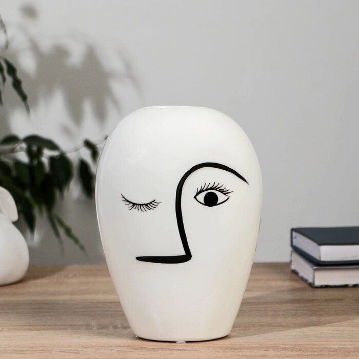 Ваза керамика настольная 'Пикассо' (ручная роспись) глаз, 23 см, чёрно-белый от компании Интернет-магазин "Flap" - фото 1