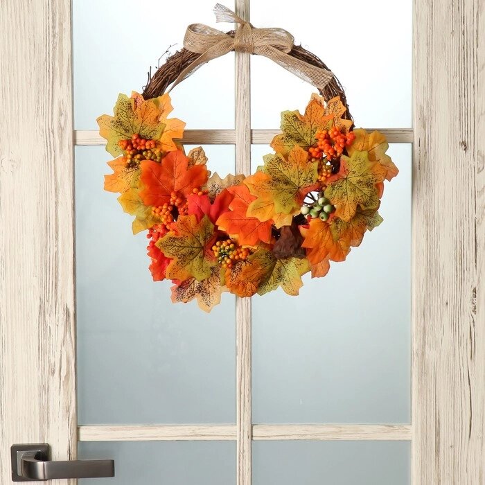 Венок на дверь интерьерный 'Осенние листья' 45х3,5х37 см от компании Интернет-магазин "Flap" - фото 1