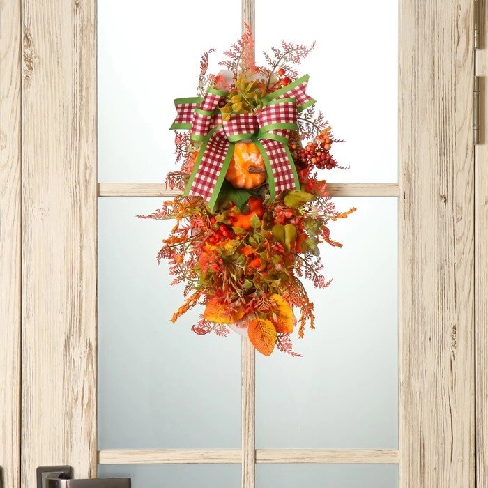 Венок на дверь интерьерный 'Осенний с тыквами' 30х50 см от компании Интернет-магазин "Flap" - фото 1