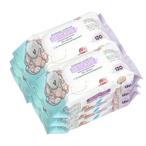 Влажные салфетки Freshland детские с д-пантенолом, 6 упаковок, по 120 шт