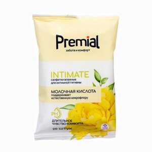 Влажные салфетки Premial, для интимной гигиены с молочной кислотой, 20 шт. (комплект из 2 шт.)