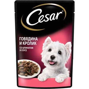 Влажный корм Cesar для собак, говядина/кролик/шпинат, пауч, 85 г (комплект из 28 шт.)