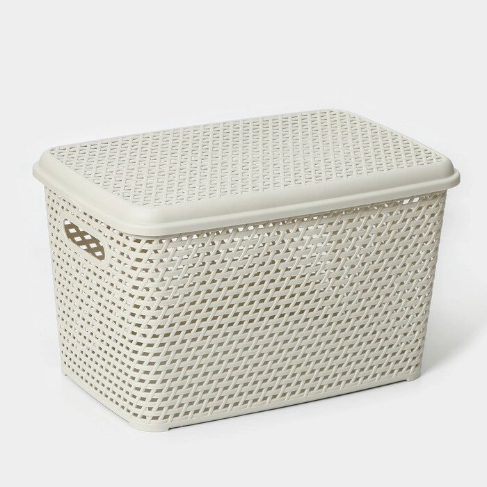 Ящик для хранения с крышкой 'Ротанг', 23 л, 45x30x26,5 см, цвет белый от компании Интернет-магазин "Flap" - фото 1