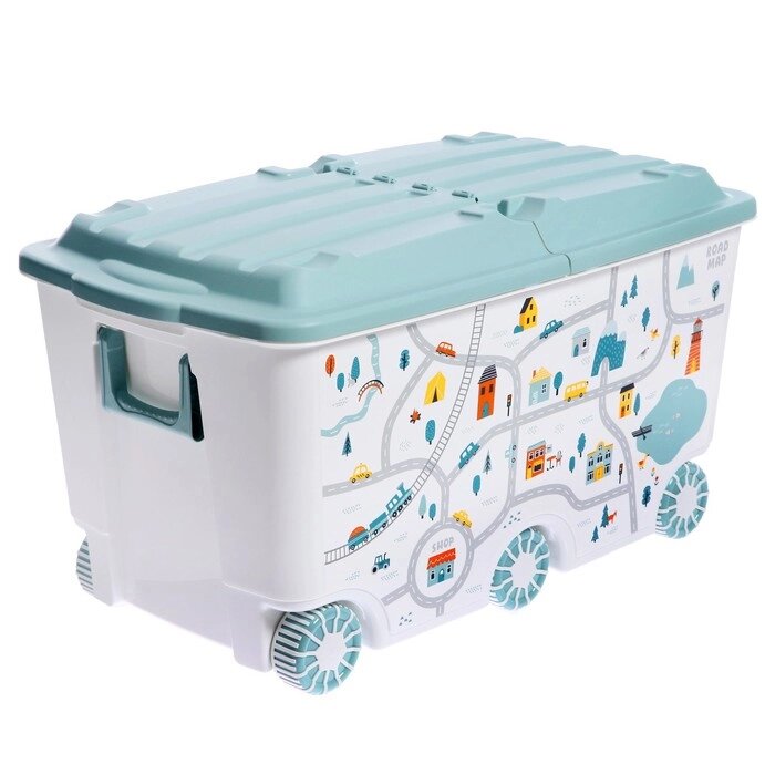 Ящик для игрушек на колесах 'Путешествие', с декором, 685 x 395 x 385 мм, цвет светло-голубой от компании Интернет-магазин "Flap" - фото 1