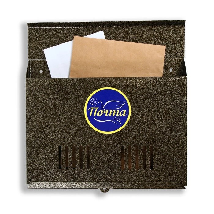 Ящик почтовый без замка (с петлёй), горизонтальный 'Широкий', бронзовый от компании Интернет-магазин "Flap" - фото 1