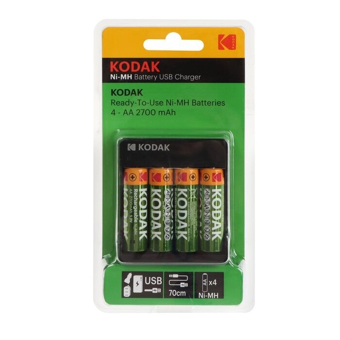 Зарядное устройство Kodak USB Overnight charger для AA + 4 аккумулятора AA 2700 мАч от компании Интернет-магазин "Flap" - фото 1