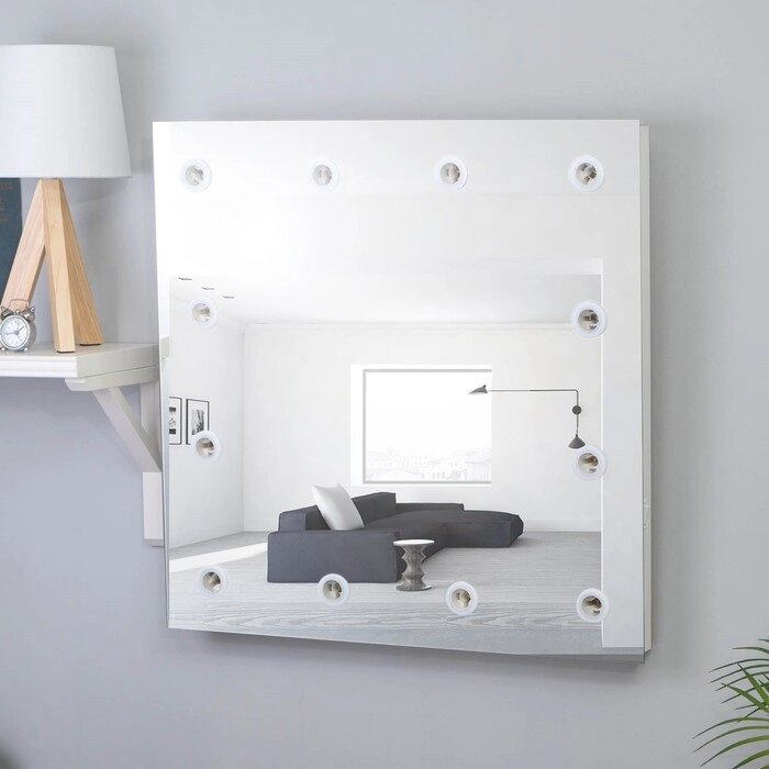 Зеркало, гримерное, настенное, 12 лампочек, 60x60 cм от компании Интернет-магазин "Flap" - фото 1