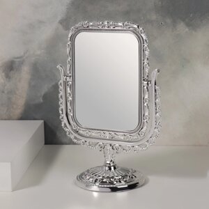 Зеркало настольное, двустороннее, с увеличением, зеркальная поверхность 9,5 x 12,5 см, цвет серебристый