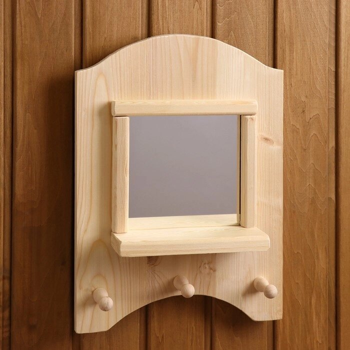 Зеркало 'Окошко', 3 крючка, сосна, натуральный, 33x28x10 см от компании Интернет-магазин "Flap" - фото 1