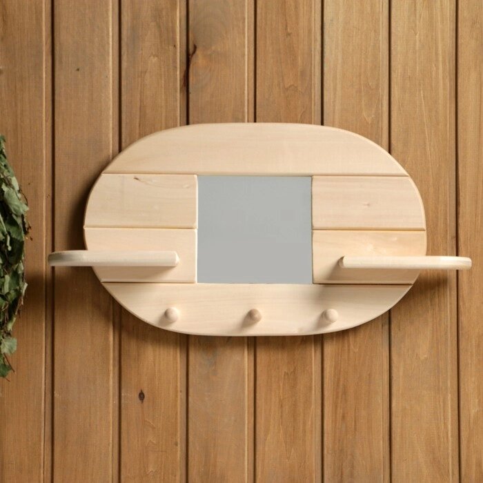 Зеркало 'Овал', 3 крючка, сосна, натуральный, 54x29x10 см от компании Интернет-магазин "Flap" - фото 1