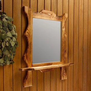 Зеркало резное 'Квадрат' с полкой, обожжённое, 53x53x15 см