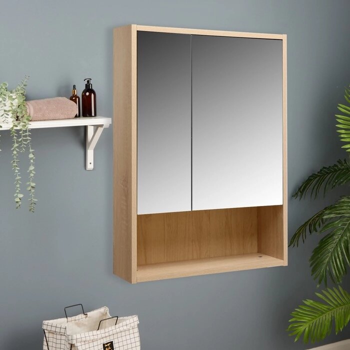 Зеркало-шкаф для ванной комнаты 'Валенсия 55', Дуб сонома светлый, 55 х 75 х 17 см от компании Интернет-магазин "Flap" - фото 1
