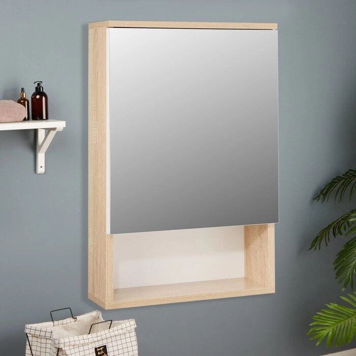 Зеркало-шкаф для ванной комнаты 'Вена 50' белый/сонома, 50 х 70 х 13,6 см от компании Интернет-магазин "Flap" - фото 1