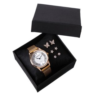 Женский подарочный набор Bolingdun 2 в 1 наручные часы, серьги, d-3.1 см