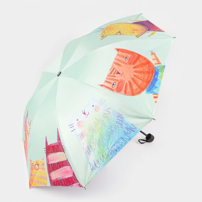 Зонт механический 'Коты', эпонж, 4 сложения, 8 спиц, R  49 см, цвет МИКС от компании Интернет-магазин "Flap" - фото 1