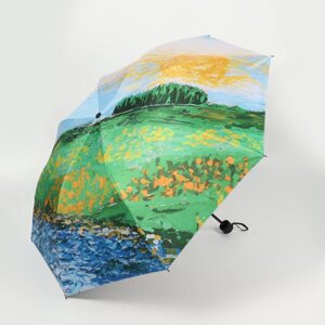 Зонт механический 'Пейзаж'эпонж, 4 сложения, 8 спиц, R 48 см, цвет МИКС